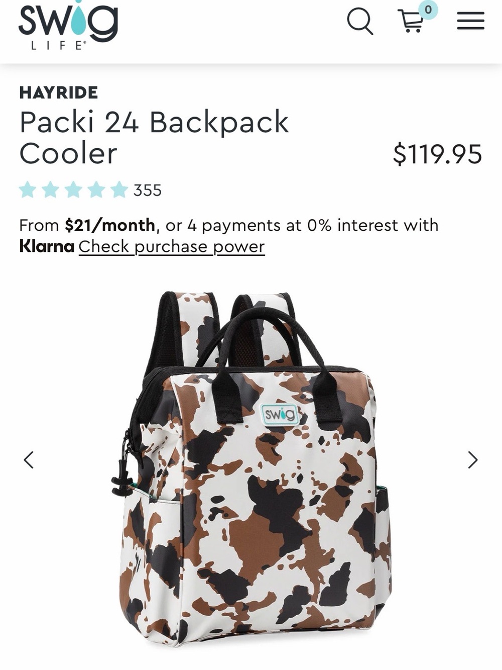 Swig Cooler Bag in “Hayride” Cow Print
